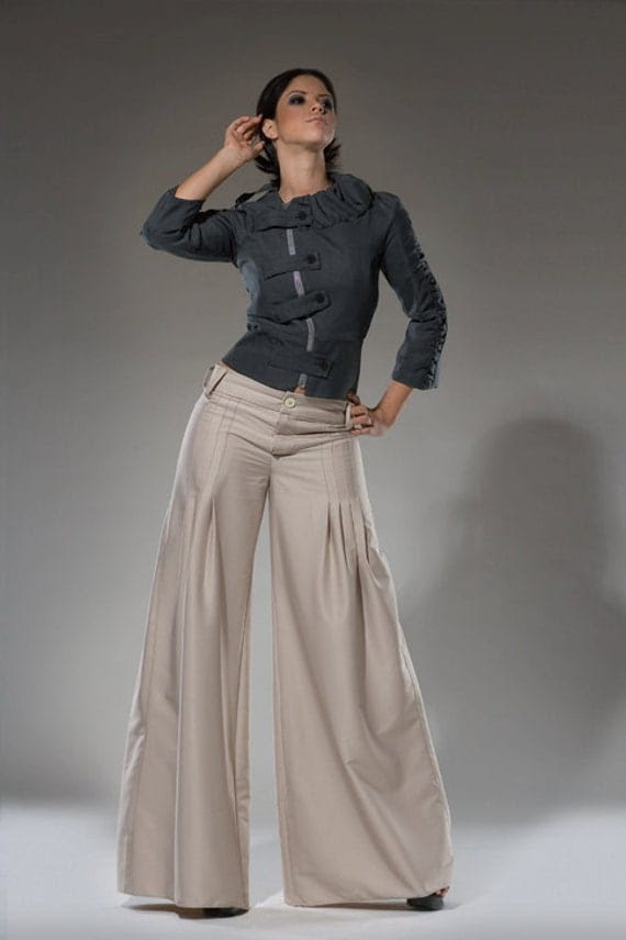 Women Pants Wide Leg Tan Dress Pants Palazzo by DariaKaraseva