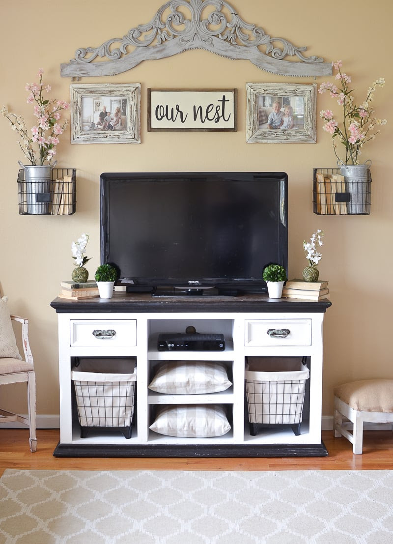 Easy Farmhouse Style TV  Stand  Makeover Little Vintage Nest