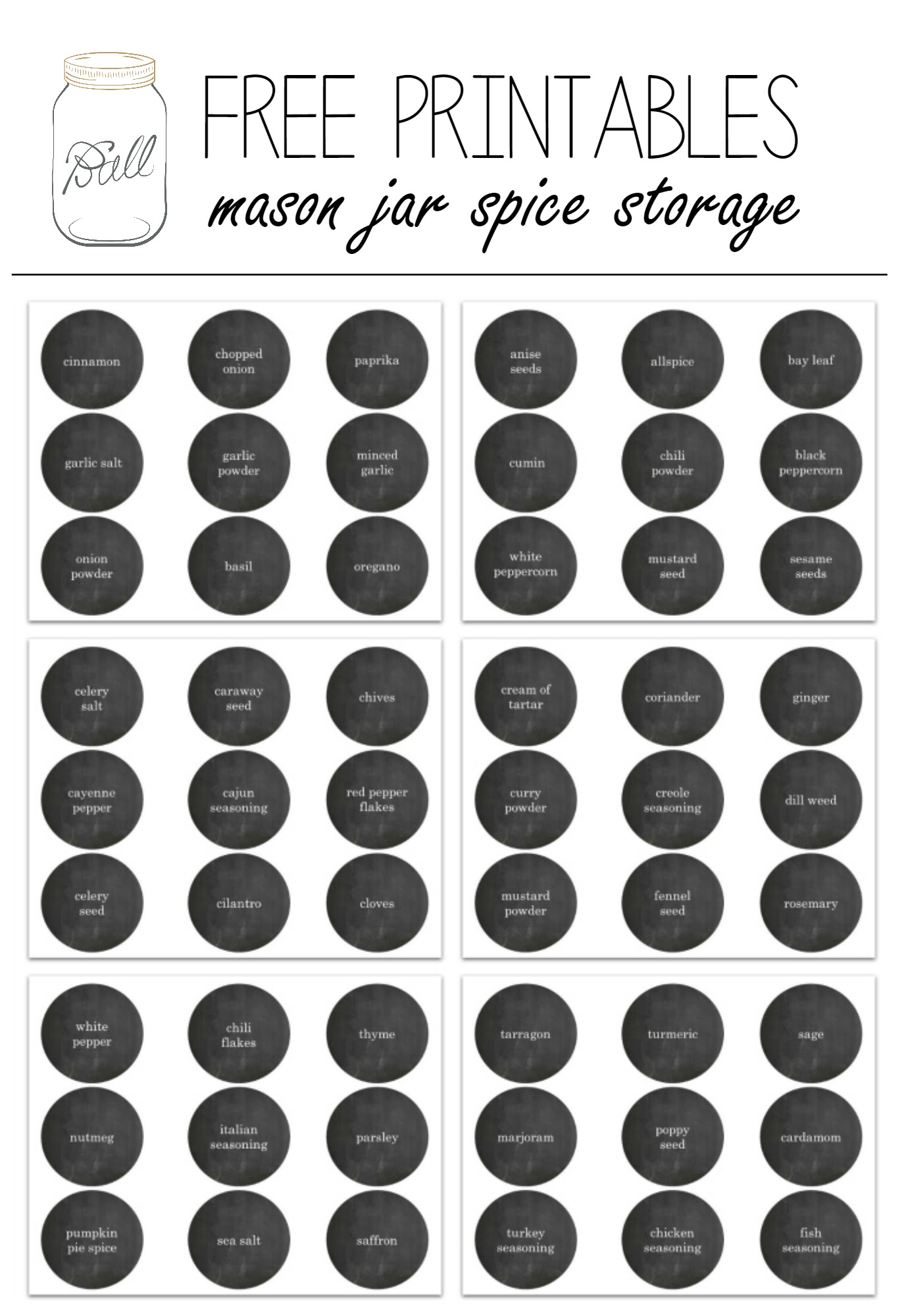 Free Printable Mason Jar Spice Jar Labels - Mason Jar Crafts Love