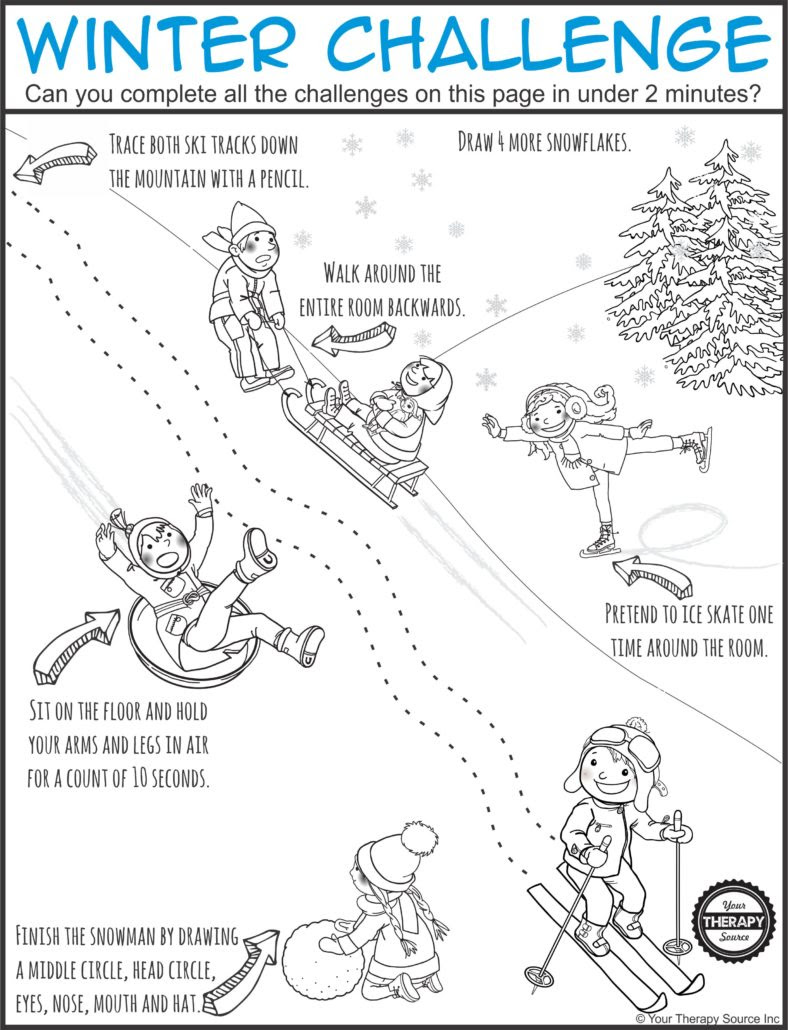 Just impress the dark as well as white page as well as consummate each of the Winter themed challenges Info Winter Challenge – Sensory Motor Activity