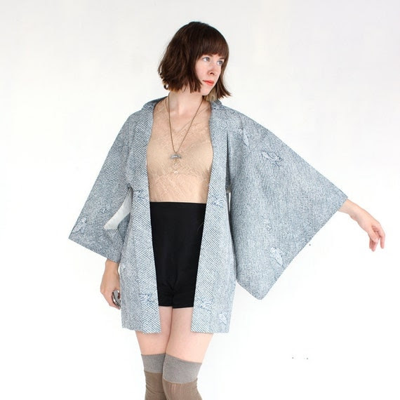 vintage KIMONO blouse slate blue japanese jacket