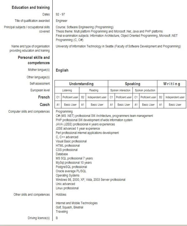 Europass CV Sample