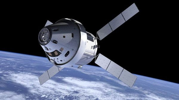 An artist's concept of the Orion spacecraft and its European-built Service Module, in Earth orbit.