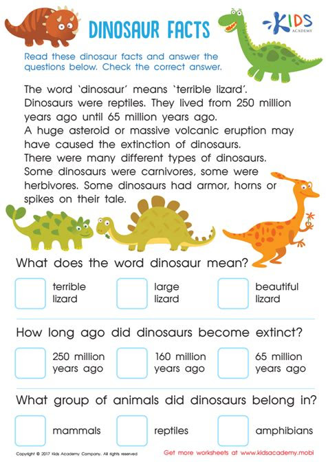  dinosaur facts worksheet free printable for kids