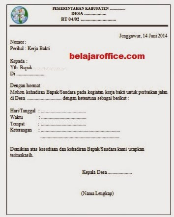 Contoh Surat Undangan Kerja Bakti RT