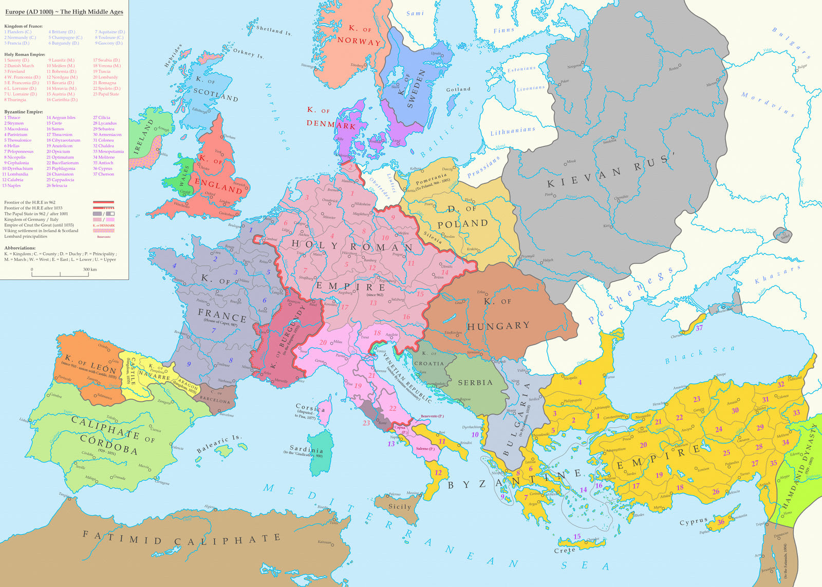 Map Of Europe During Middle Ages Map of Europe during the High Middle Ages (1000 A.D) [1600 × 1143 