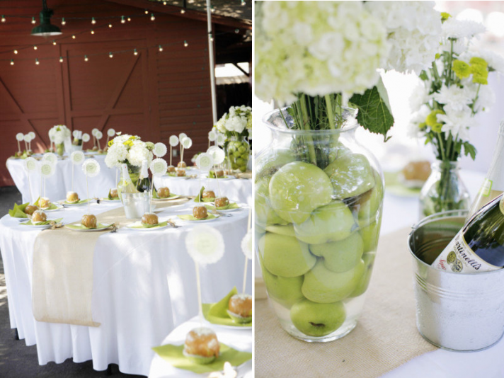 elegant wedding reception decor centerpieces using fruit green apples 