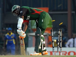 Peter Ongondo fails to keep out Lasith Malinga's yorker, Sri Lanka v Kenya, Group A, World Cup 2011, Colombo, March 1, 2011