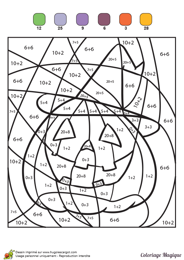 Coloriage magique additions une citrouille pour Halloween  - coloriage magique halloween