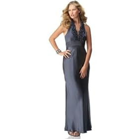 Adrianna Papell Silk Ruffled Halter-Neck Gown