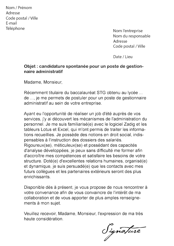 Lettre de motivation Gestionnaire Administratif - Modèle 