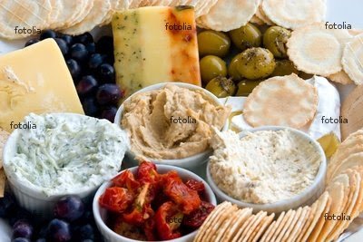 Wallmonkeys Peel and Stick Wall Graphic - Gourmet Dips Olives, Cheese and Crackers - 24