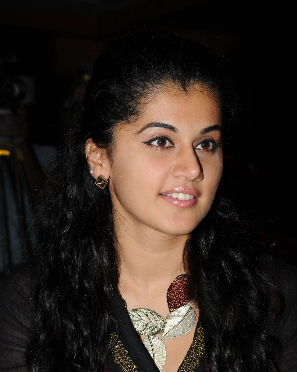 Glamorous Taapsee Pannu Smiling Photos In Maroon Dress