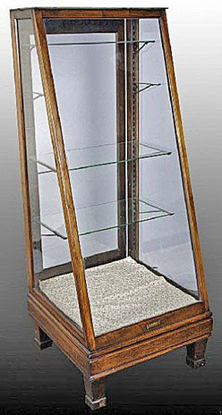 Display Case; Columbus, Floor, Oak, Slant-Front, 4 Shelves