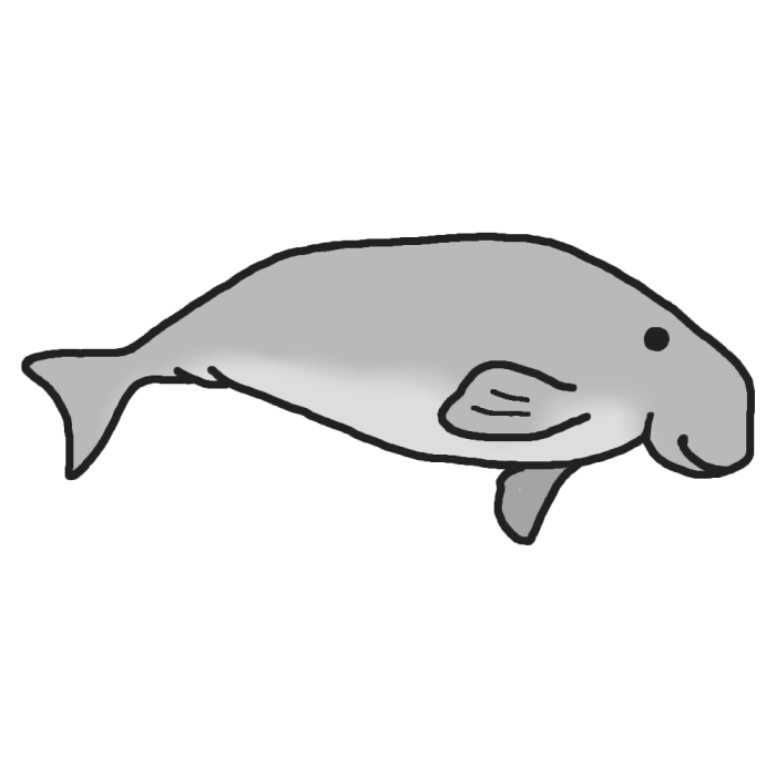 ジュゴン1 モノクロ 海の動物 無料イラスト素材