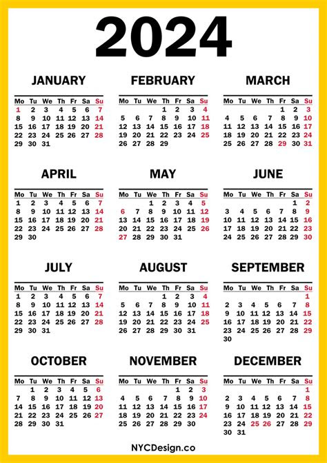  2024 calendars nycdesignco printable things