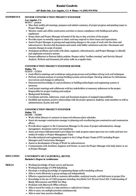 construction project engineer resume samples velvet jobs