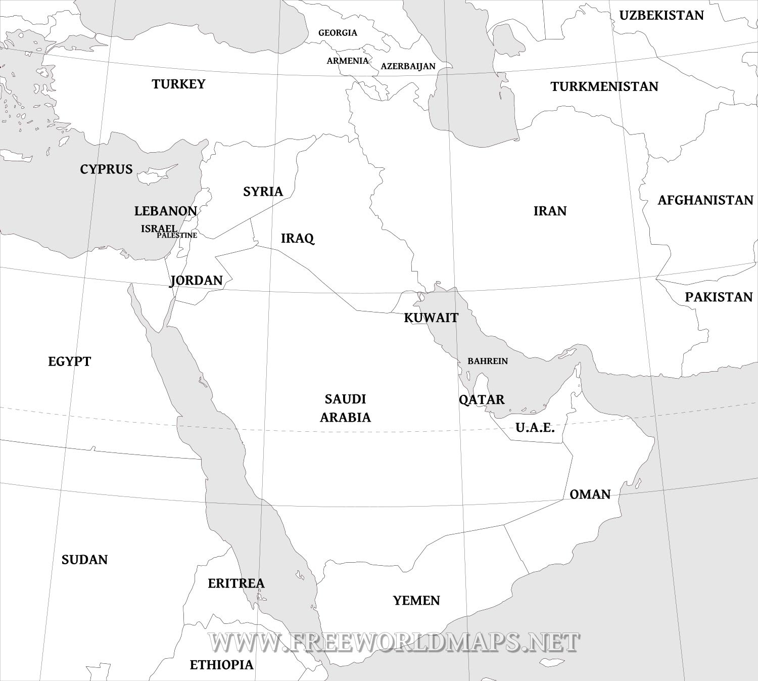 Middle East Blank Political Map Free Middle East Maps – by Freeworldmaps.net