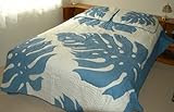 Hawaiian Quilt Bedspread, Tropical leaves - Slate /cream. * FREE Shipping from Hawaii, King Bedspread with 2 King size shams
