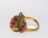 Team Fest Yule Basket Giveaway RESERVED -  adjustable gold plated cocktail ring with red and green beads - RecreationalArt