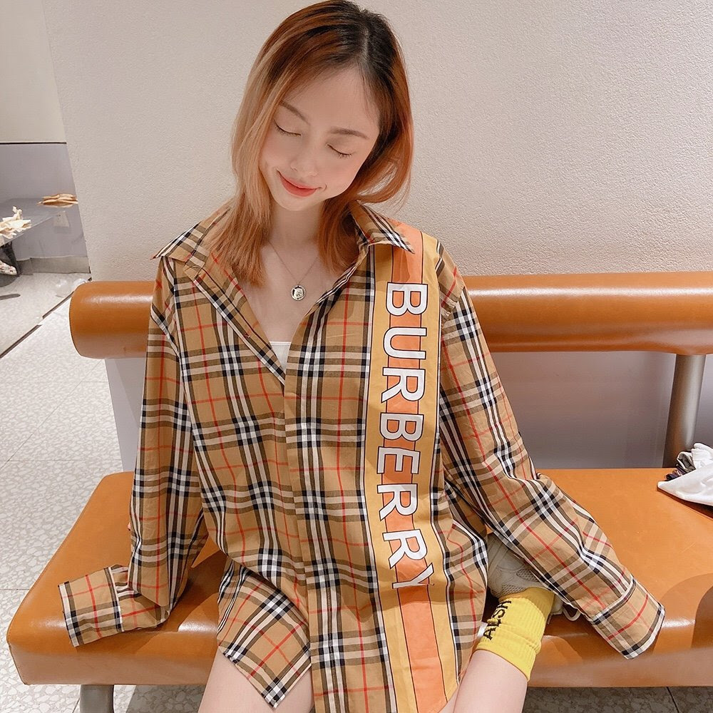 巴宝莉衬衣 Burberry巴宝莉经典格子衬衫侧面大logo印花长袖衬衣男女情侣款 潮牌一族 Chaopaiyizu Com