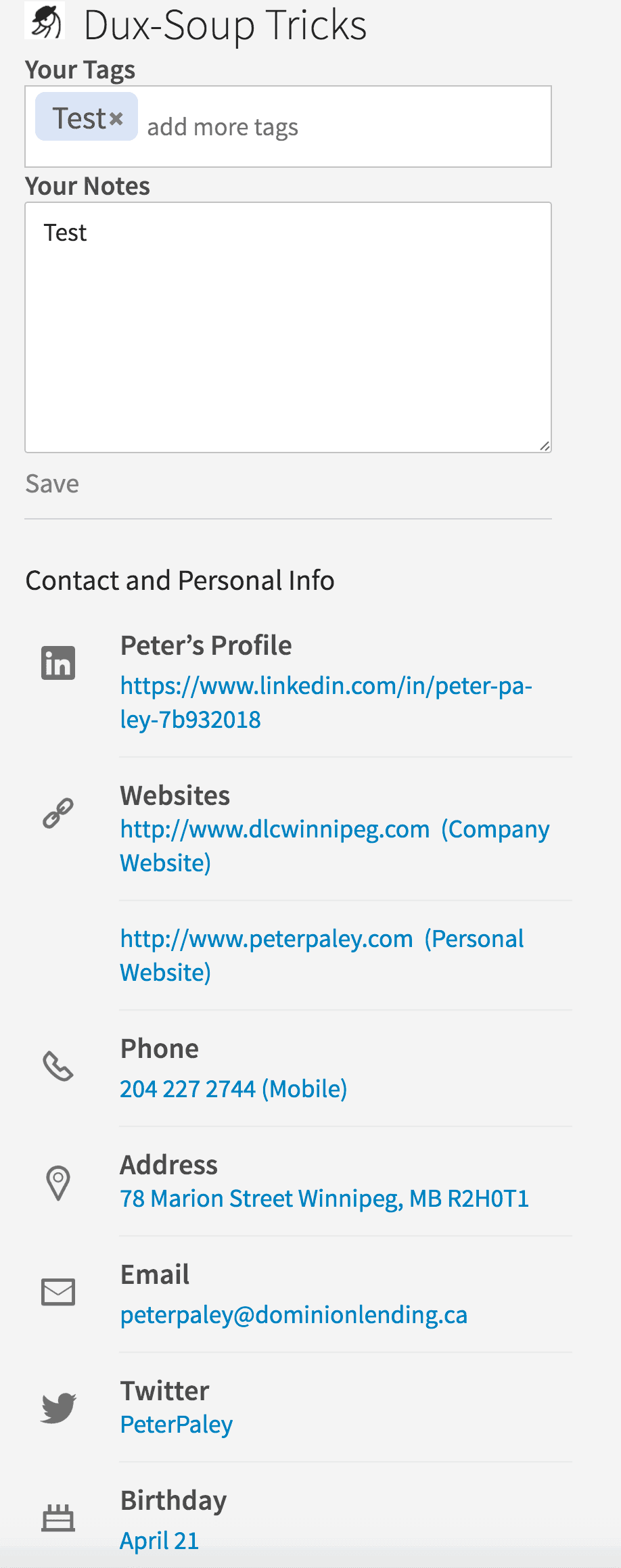 the Contact & Personal Info section 