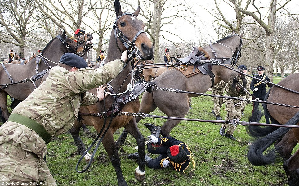 Evasion: The trooper rolls away from the thrashing animal's hooves