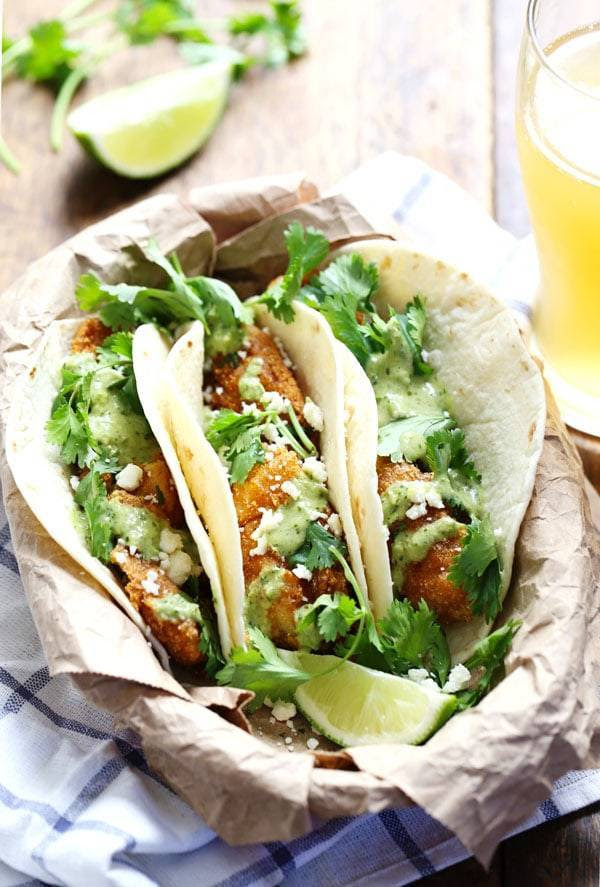 Crispy Fish Tacos with Jalapeño Sauce Recipe - Pinch of Yum