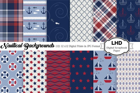 Download Digital Paper - Nautical Scrapbook Paper Pattern by LeskaHamatyDesign Cricut Explore, Silhouette and other cutting machines.