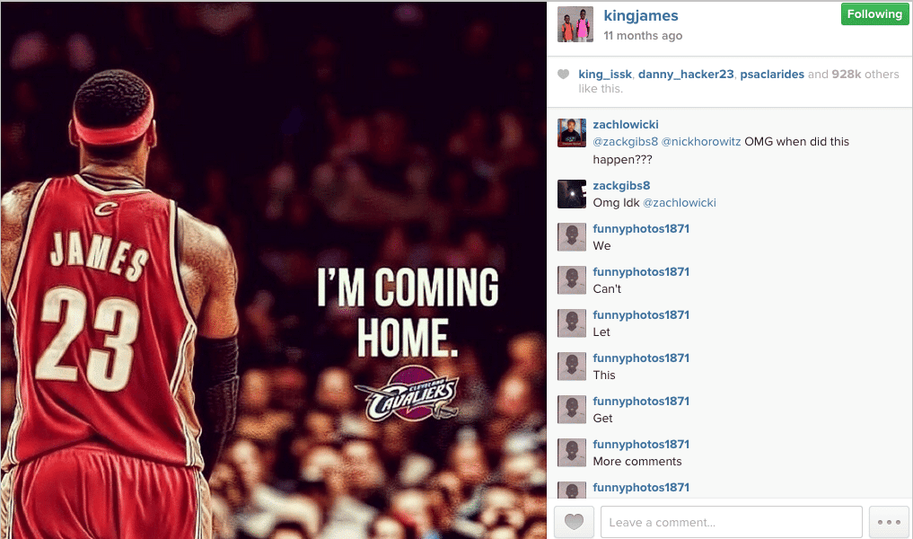 Lebron James most popular instagram post