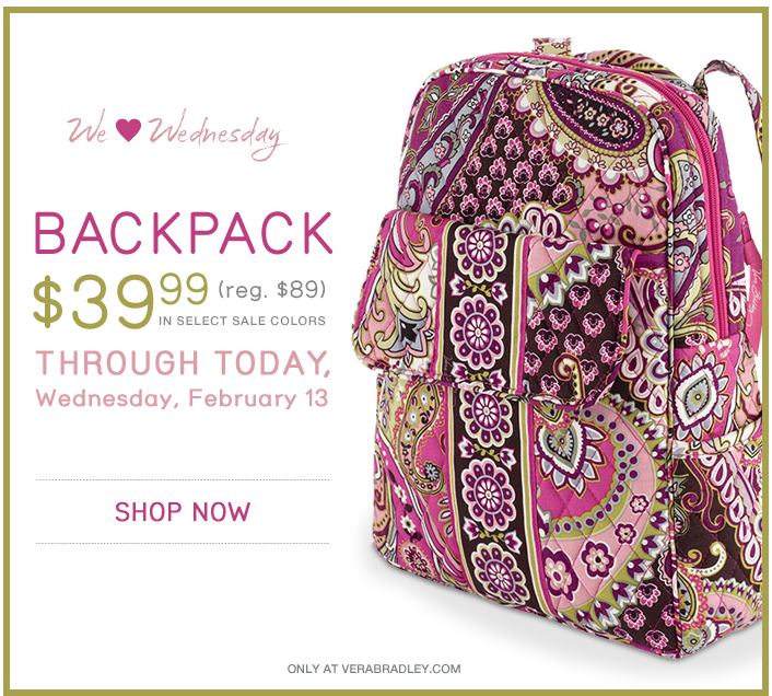 Vera Bradley Coupons and Deals: Backpacks for only 39.99...today Weds ...
