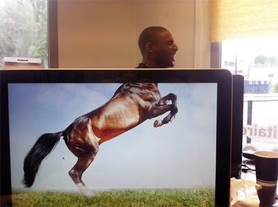 モニタに映した動物の画像と 実際の人を融合させたおもしろ合成写真tumblr Desk Safari Mifdesign Antenna