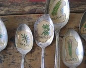 HERBS   5 Illustrated Vintage Silverware Spoon Garden and Plant Markers