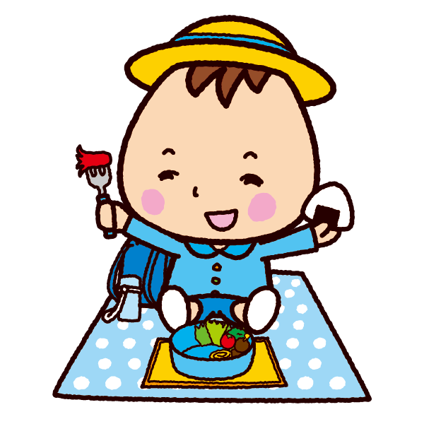 お弁当を食べる子供のイラスト 制服 ３カット イラストくん