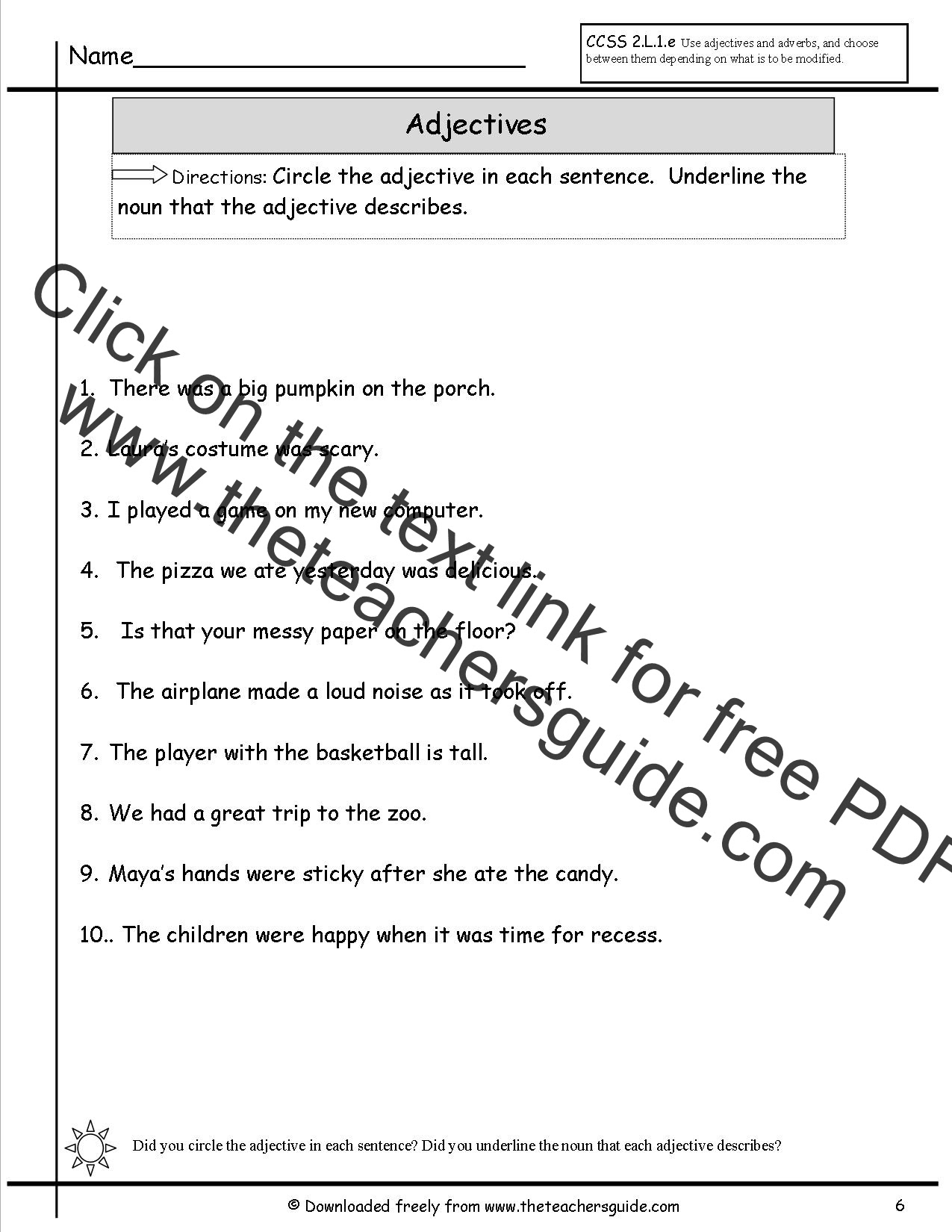 adjectives worksheets from the teachers guide