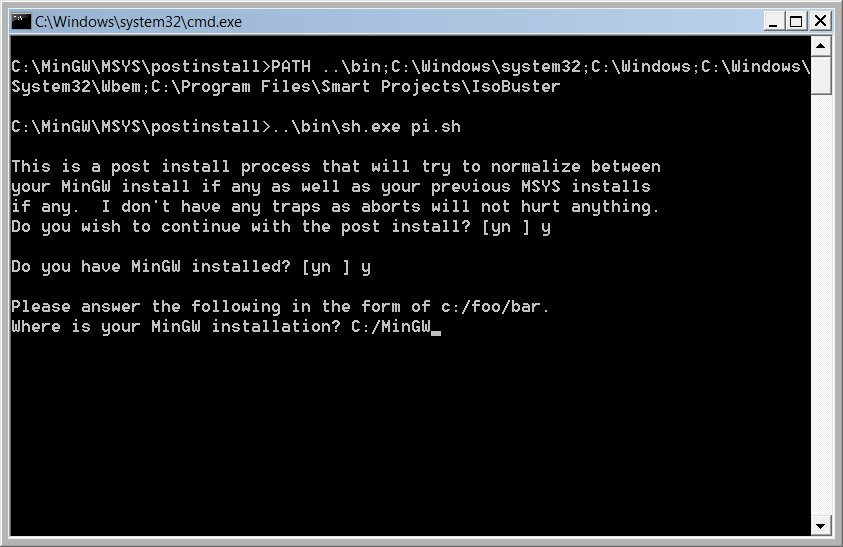 MSYS asks MinGW path