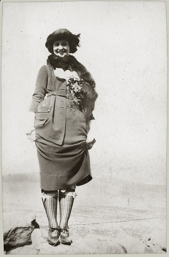 Girl flashing striped sox