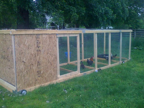 Now, this is some chicken coop! First, it's on wheels, so it also works as a 
