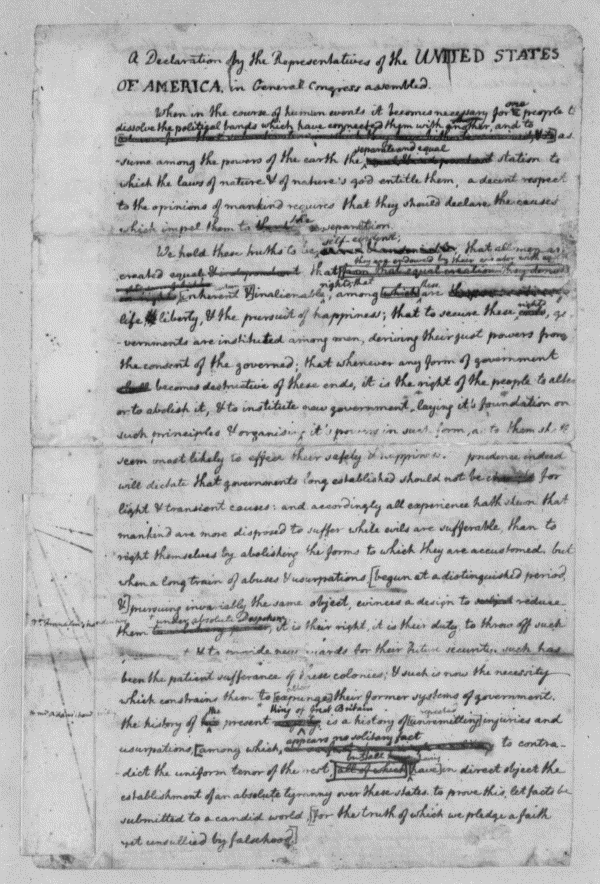 Image 1 Of Thomas Jefferson June 1776 Rough Draft Of The Declaration Of Independence Library Of Congress