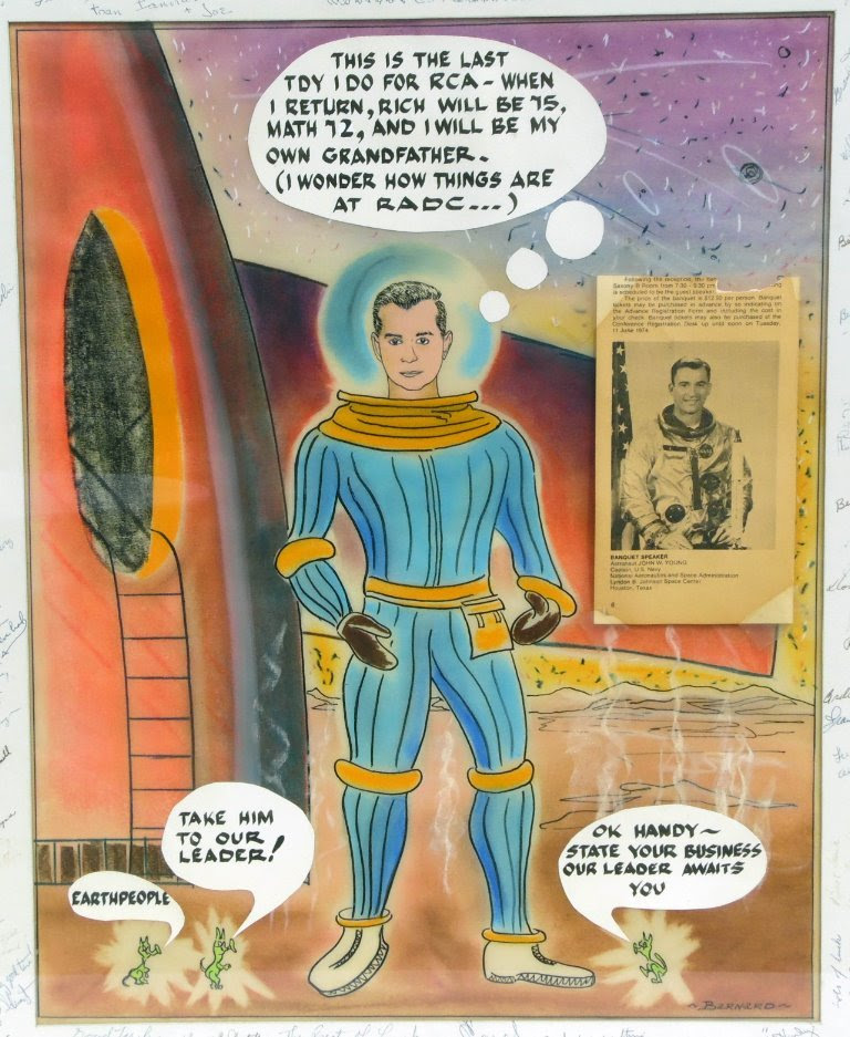 Vtg Original Astronaut John Young Art NASA Space Sci-Fi Rocket Ship Signed