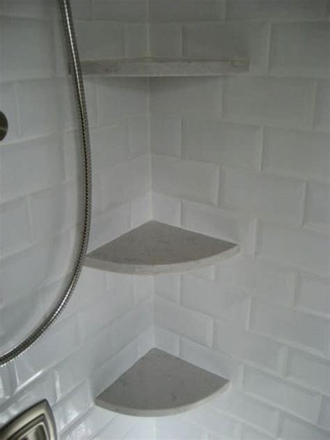 Style tension corner pole caddy in satin nickel with 4 shelves. 31 white subway tile in shower ideas and pictures 2020