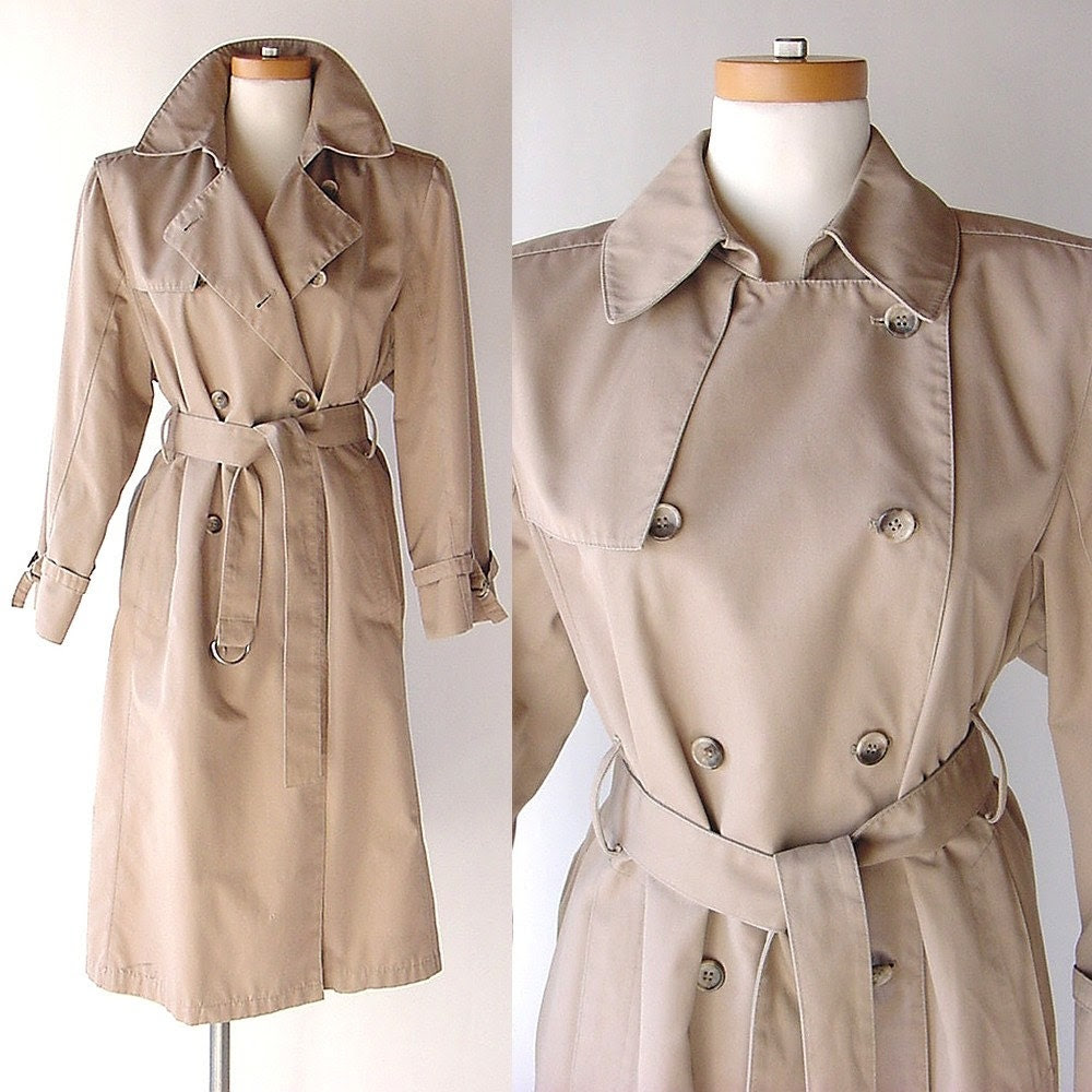 Khaki London Fog Trench Coat . Belt . D ring Buckles