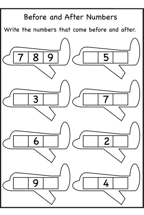  before and after number worksheets activity shelter