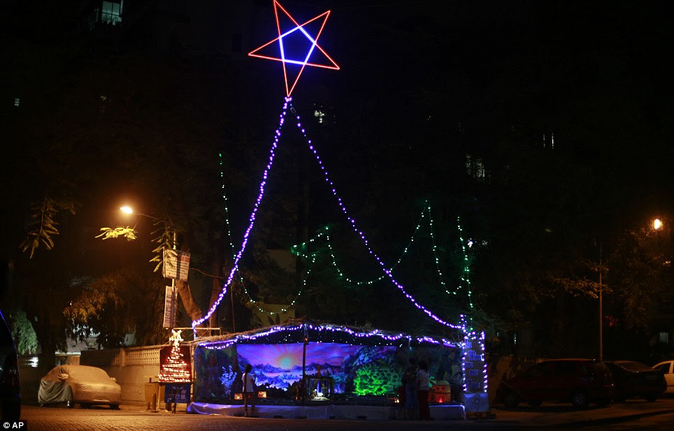 A display of Christmas lights is lit up in Mumbai, India. Though Hindus and Muslims comprise the majority of the country's population, a small proportion celebrate Christmas