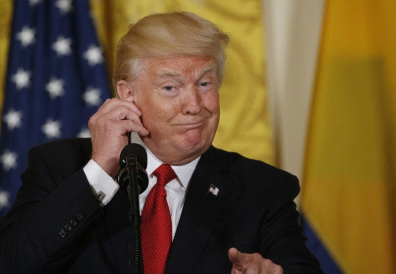 U.S. President Donald Trump listens to a question during a joint news conference with Colombia's President Juan Manuel Santos (not pictured) at the White House in Washington, U.S. May 18, 2017. REUTERS/Kevin Lamarque