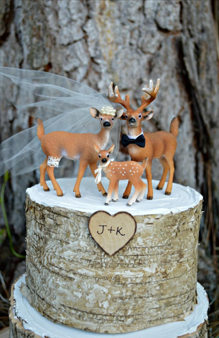  Deer  Family Wedding  Cake  Topper  Camouflage buck doe family 