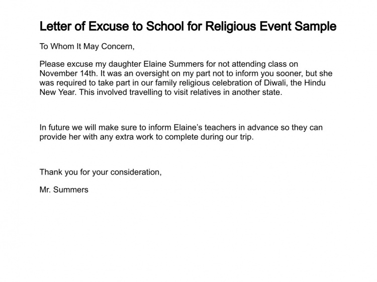 Letter Of Excuse