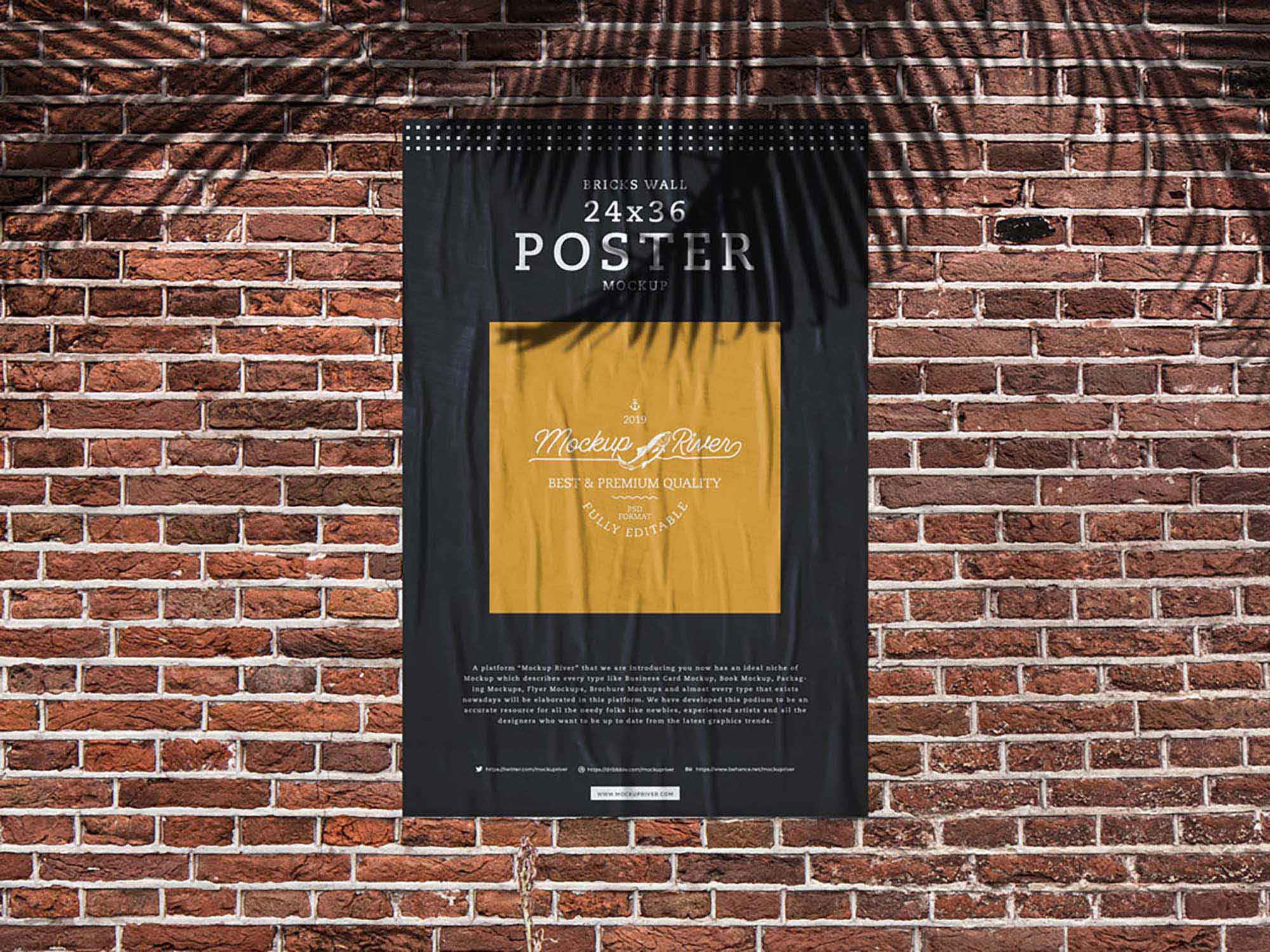 Free Bricks Wall Poster Mockup Psd