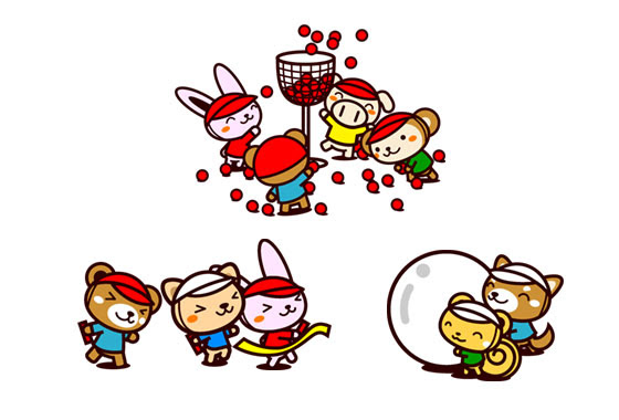 無料素材 動物達の運動会を描いたかわいいイラストセット リレーに大玉転がしに綱引き 玉入れなど