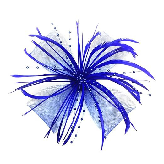 Womens Chrysanthemum Style Flower with Feather Clip Fascinator (Bright Blue)